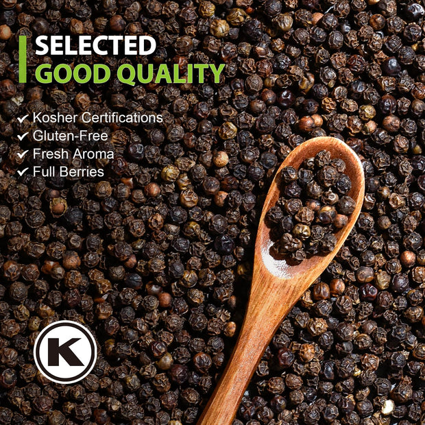 Soeos Whole Black Peppercorns 12oz + Himalayan Pink Salt 2lb, Salt and Pepper for Grinders, Black Peppercorn Refil, Pink Himalayan Sea Salt, 2 Piece Set