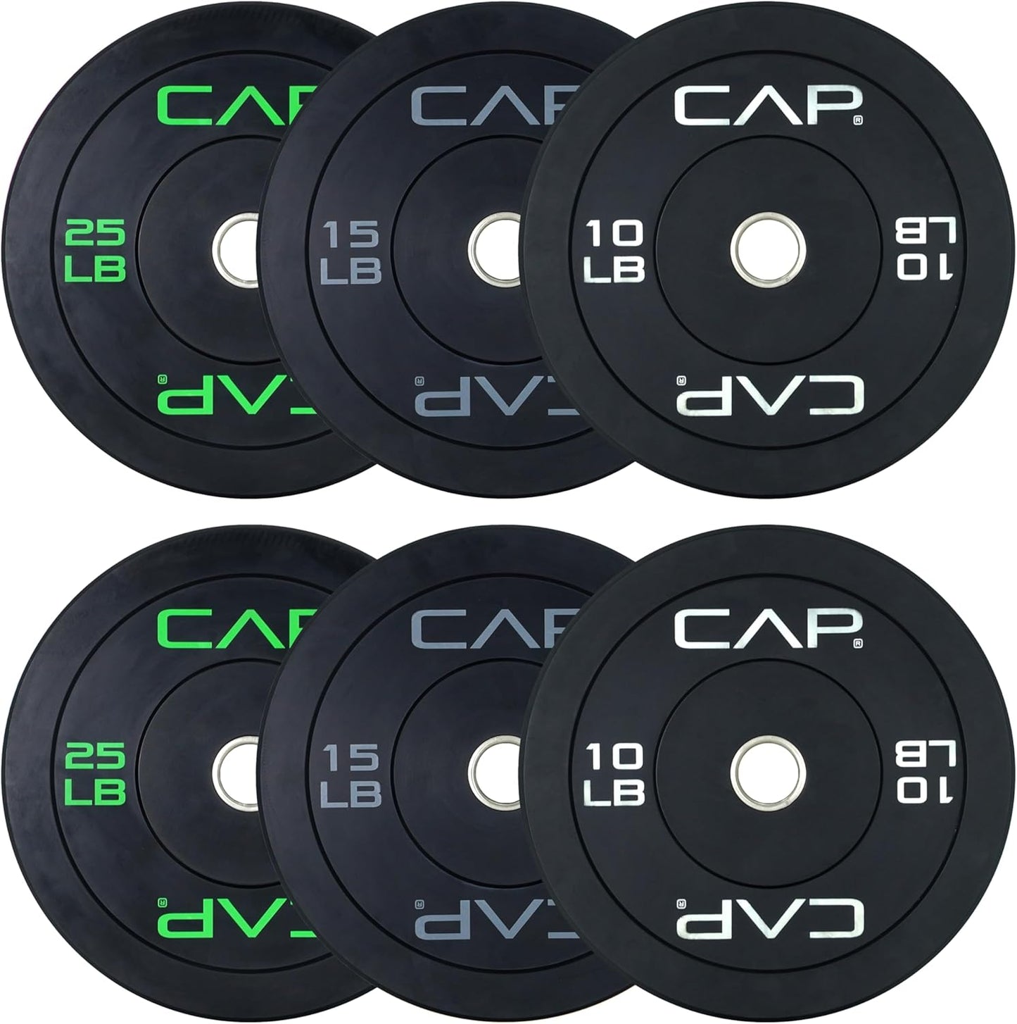 CAP Barbell 2-Inch Olympic Bumper Plate Weight Set | 100-370 lbs | Multiple Options