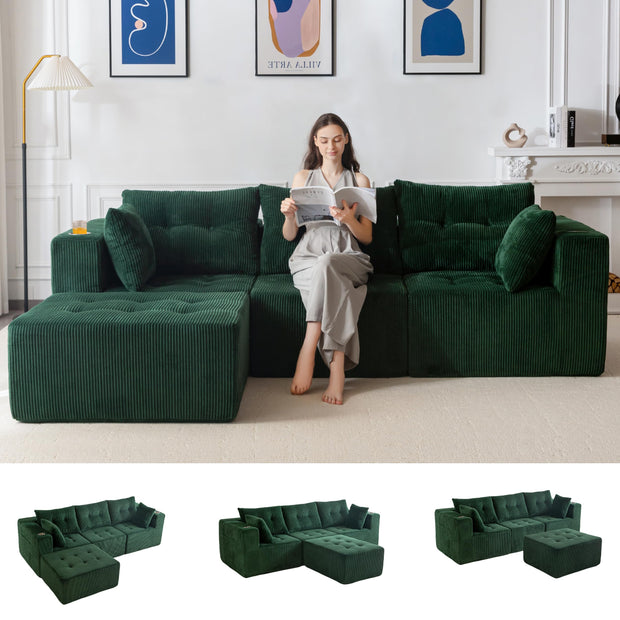 MAXYOYO Modular Sectional Sofa Couch, L Shaped Modern Cloud Couch with 1 Ottoman, Sofa in A Box, Tufted 4-Seat Boneless Sleeper Chair for Living Room, No Assembly Required, Orange