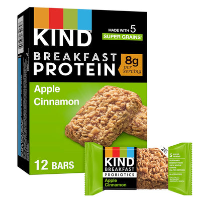 KIND Breakfast Protein, Healthy Snack Bar, Apple Cinnamon, Gluten Free Breakfast Bars, 8g Protein, 1.76OZ Packs, 12 Count
