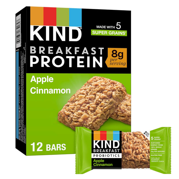 KIND Breakfast Protein, Healthy Snack Bar, Apple Cinnamon, Gluten Free Breakfast Bars, 8g Protein, 1.76OZ Packs, 12 Count