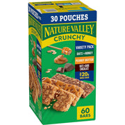 Nature Valley Crunchy Granola Bars Bulk Variety Pack, Oats 'n Honey, Peanut Butter & Oats 'n Dark Chocolate, 30 Two-Bar Wrapped Pouches (60 Bars Total), Whole Grain, No Artificial Flavors, 44.7 OZ