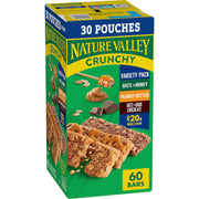 Nature Valley Crunchy Granola Bars Bulk Variety Pack, Oats 'n Honey, Peanut Butter & Oats 'n Dark Chocolate, 30 Two-Bar Wrapped Pouches (60 Bars Total), Whole Grain, No Artificial Flavors, 44.7 OZ