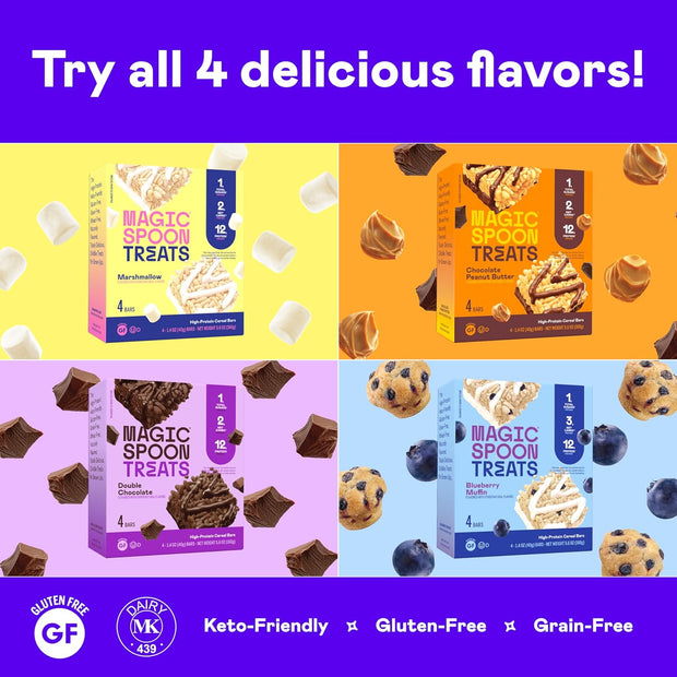 MAGIC SPOON Treats - High Protein, Low Carb, Keto Friendly, Low Sugar, Gluten Free, Crispy Protein Bar Cereal Bar, On-The-Go Healthy Snack (8 Chocolate PB Bars, 8 Marshmallow Bars)