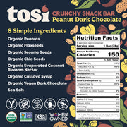 Tosi Peanut Dark Chocolate Protein Bars (8G) - Plant Based Healthy Snacks, Gluten-Free Crunchy Snacks, Vegan & Organic, Flax & Chia Seeds, Soy-Free, Omega 3s, 1 oz, 12-Pack