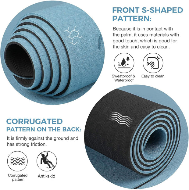 Yoga Mat Non Slip TPE Thick Yoga Mat with Alignment Mark, Large Size 72"L x 32"W x 0.32"Th or 0.24"Th, Anti-Tear Exercise & Fitness Mat for Yoga, Pilates & Floor Workouts