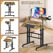Small Standing Desk with Wheels, Mobile Stand Up Desk, Portable Standing Table on Wheels for Walking Pad, Rolling Computer Desk Adjustable Height, Tall Table