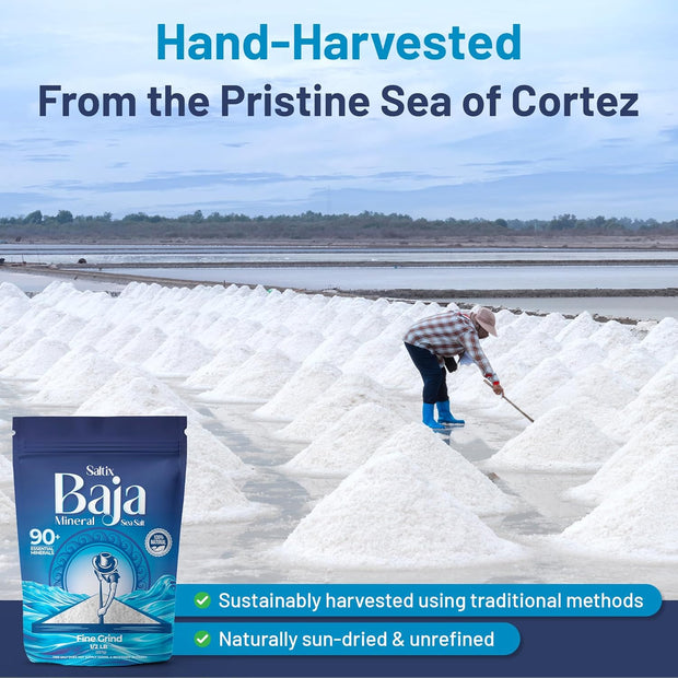 Saltix Baja Mineral Sea Salt – Fine Grind, 8 oz (1/2 lb), 160+ Servings – 100% Natural & Unrefined, Hand-Harvested from the Sea of Cortez – Mineral Rich, Low Sodium, Perfect for Cooking, Finishing & Hydration