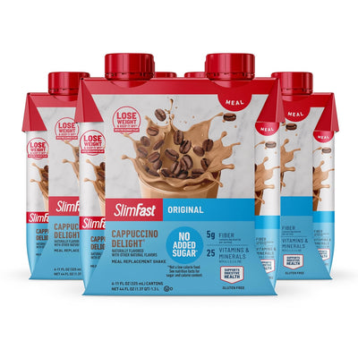 SlimFast Meal Replacement Shake, Original Cappuccino Delight, No Added Sugar, Meal Replacement Shakes, 10g Ready to Drink Protein, 5g Fiber, 25 Vitamins and Minerals, 11 Fl. Oz, 12 Count