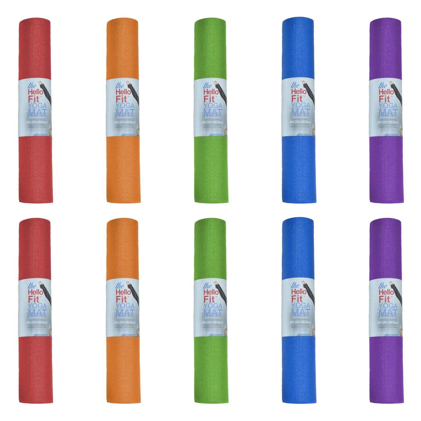 Hello Fit 10-Pack Yoga Mat, 68" x 24" Non Slip Exercise Mat, 4mm Thick Gym Mat for Fitness and Stretching, Bulk Non Toxic Yoga Mats for Schools and Studios
