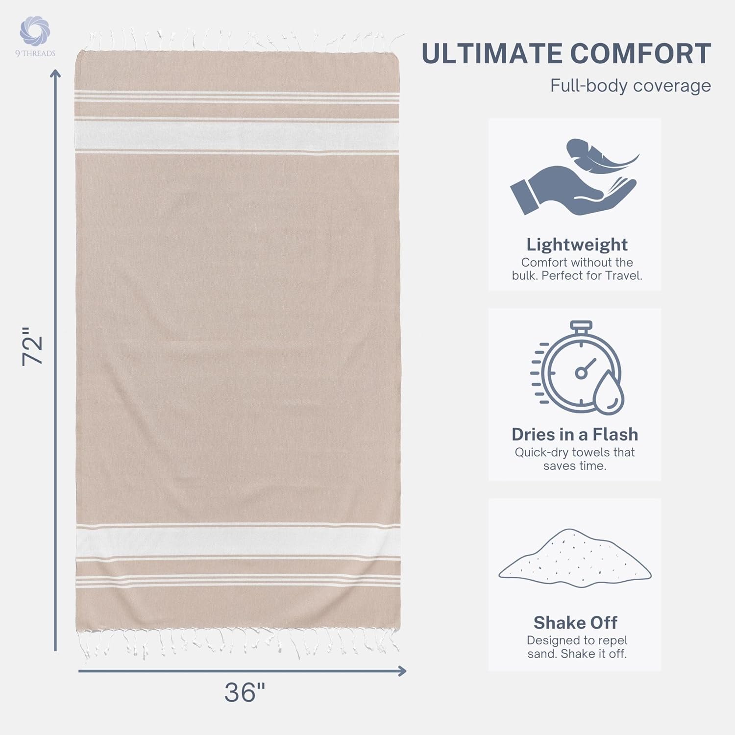 Cotton Turkish Beach Towel Towels Oversized 36"x72" Pool Absorbent Extra Large Quick Dry Sand Travel Towel (Beige, 4 Pack)