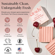 Kitsch Cleansing Tart Cherry Soap Bar with Refreshing Scent - Eco-Friendly Body Wash Women Love - Cherry Solid Bar Soap for Daily Use - Silicone, Sulfate and Paraben Free, Made in USA - 4oz