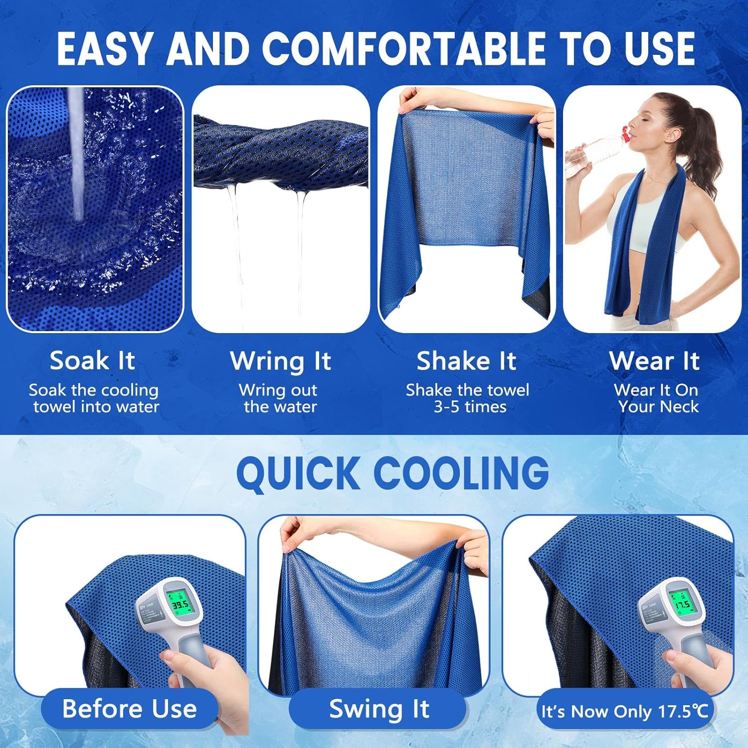 Hosuly 200 Pack Cooling Towels 40"x12" Ice Breathable Soft Chilly Sweat Rag Microfiber Workout Rags for Gym Cooling Towels for Neck and Face for Yoga Golf Sport Running