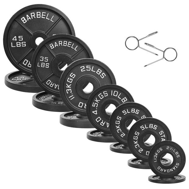 Olympic Cast Iron 2-Inch Weight Plates for Strength Training & Weightlifting, 255 Pounds Set, Multiple Packages