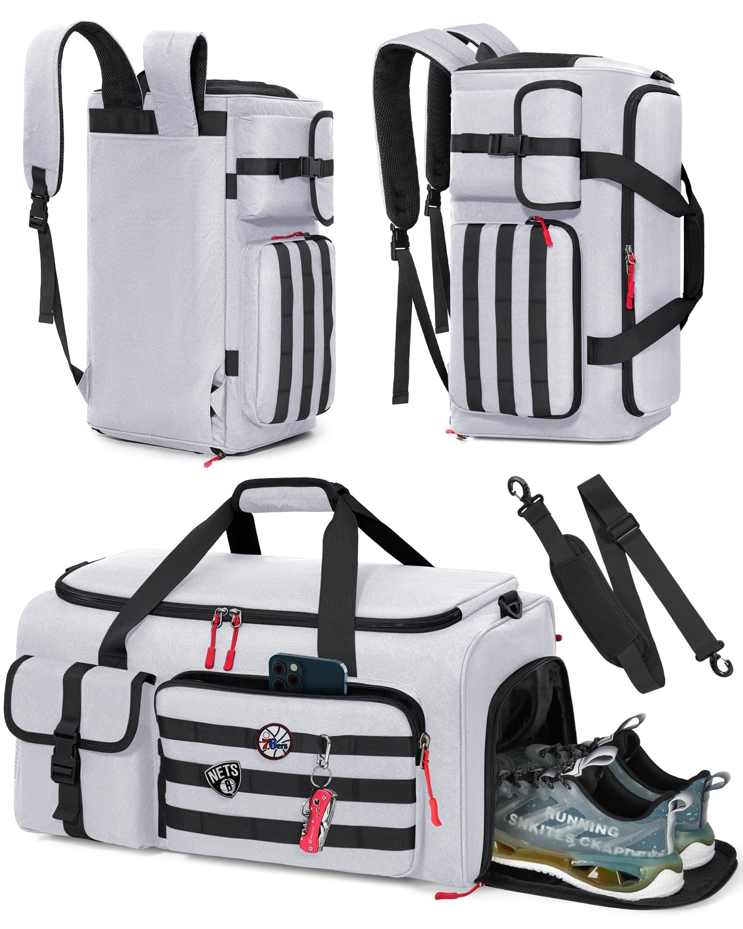 RAINSMORE Gym Bag for Men, 45L Sports Travel Duffel Bag with Shoe & Laptop Compartment, Gym Workout Backpack Carry On Weekender Bag Overnight Backpack for Travel, Black