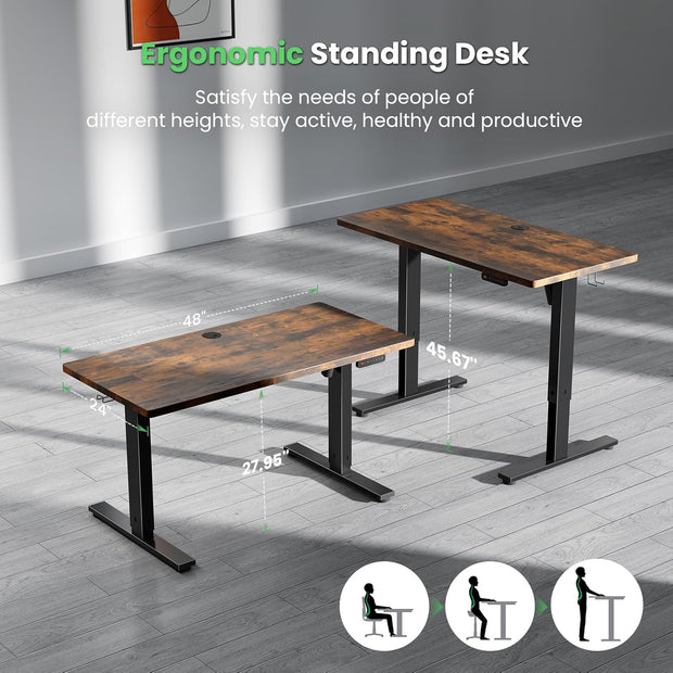 SIAGO Electric Standing Desk Adjustable - 48 x 24 Inch Sit Stand up Desk with Cable Management - 3 Memory Preset Adjustable Height Table