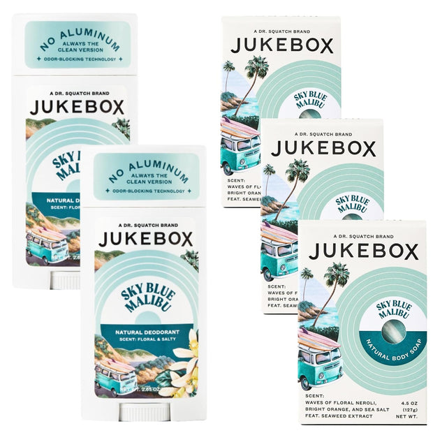 Jukebox Natural Deodorant and Soap Pack for Women– Sky Blue Malibu Scent– Neroli, Orange, Sea Salt- 5 Pack