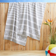 100% Cotton Velour Cabana Stripe Beach Towel Set 30" x 60" - Ultra Soft, Plush, & Highly Absorbent Towels for Pool, Beach, & Swimming. Marina Collection (4-Pack, Charcoal)