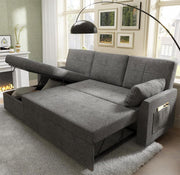 VanAcc Sleeper Sofa, Sofa Bed- 2 in 1 Pull Out Couch Bed with Storage Chaise, Sleeper Couch for Living Room, Grey Linen