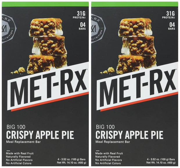 MET-Rx Big 100 Protein Bar, Meal Replacement, 30G Protein, Gluten Free, Crispy Apple Pie, 3.52 oz. ea, 8 Count (Packaging May Vary)