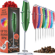 Powerful Handheld Milk Frother, Mini Milk Frother Wand, Battery Operated Stainless Steel Drink Mixer - Frother Stand for Milk Coffee, Lattes, Cappuccino, Frappe, Matcha, Hot Chocolate. Gift