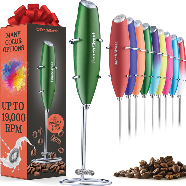 Powerful Handheld Milk Frother, Mini Milk Frother Wand, Battery Operated Stainless Steel Drink Mixer - Frother Stand for Milk Coffee, Lattes, Cappuccino, Frappe, Matcha, Hot Chocolate. Gift