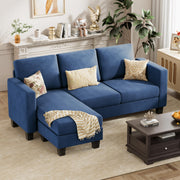 VICTONE Convertible Sectional Sofa Couch, 3 Seat L-Shaped Sofa with Linen Fabric Ottoman Small Couch for Small Apartments, Living Room and Office (Linen Fabric, Dark Gray)