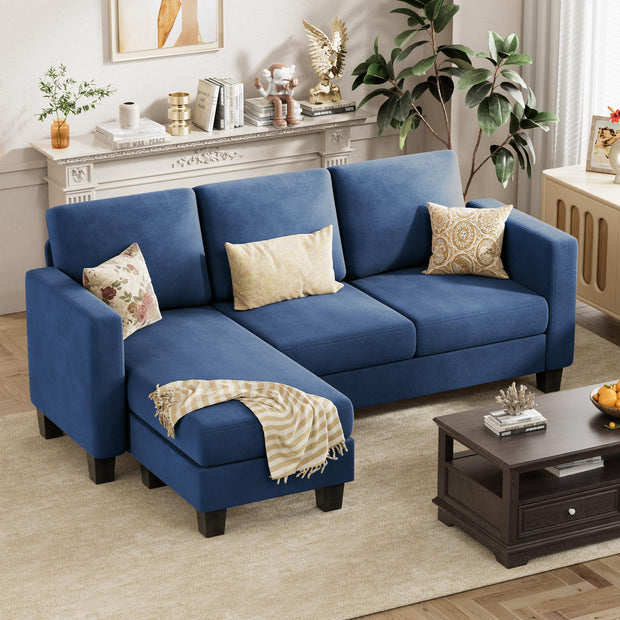 VICTONE Convertible Sectional Sofa Couch, 3 Seat L-Shaped Sofa with Linen Fabric Ottoman Small Couch for Small Apartments, Living Room and Office (Linen Fabric, Dark Gray)