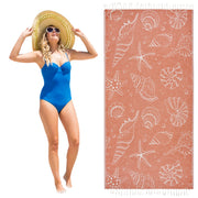 PÜSKÜL - Authentic 100% Turkish Cotton Turkish Beach Towel, Genuine Made in Turkey Quality - Soft, Quick Dry, Sand Free, Light Like Cloud, Oversize 36x70 Peshtemal Towels (Pack of 1, Arat Orange)