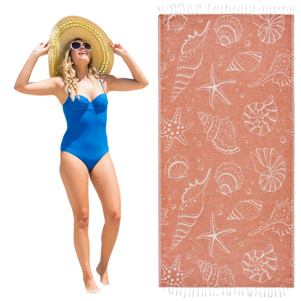 PÜSKÜL - Authentic 100% Turkish Cotton Turkish Beach Towel, Genuine Made in Turkey Quality - Soft, Quick Dry, Sand Free, Light Like Cloud, Oversize 36x70 Peshtemal Towels (Pack of 1, Arat Orange)