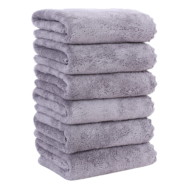 MOONQUEEN 6 Pack Premium Hand Towels - Quick Drying - Microfiber Coral Velvet Highly Absorbent Towels - Multipurpose Use as Hotel, Bathroom, Shower, Spa, Hand Towel 16 x 28 inches (Gray)