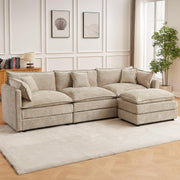 Modular Sectional Sofa, 112.2 Inch L Shaped Couch Set with Armrests, 3-Seater Comfy Cloud Couches with Movable Ottoman for Living Room Apartment, Coffee with 1 Ottoman