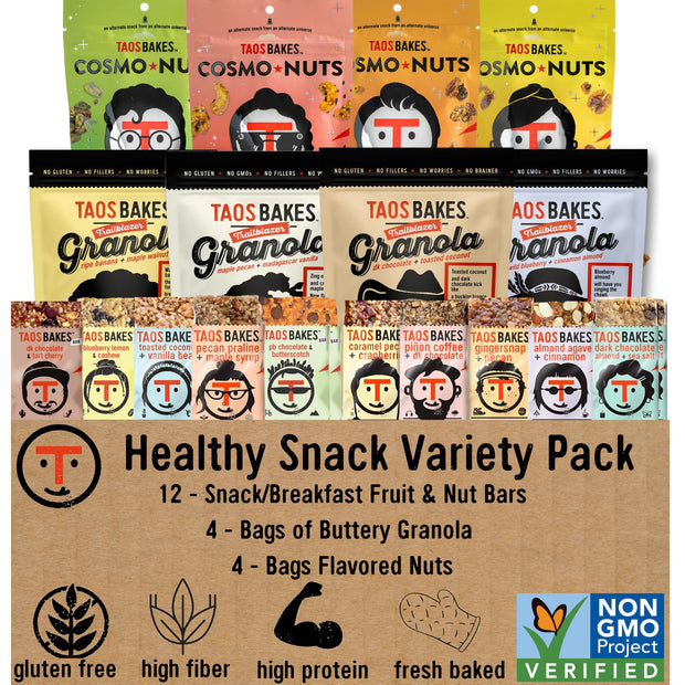 Taos Bakes - Variety Pack - Breakfast Bars - High Protein and High Fiber packed Granola Bars - Gluten Free & Non-GMO - Healthy Snacks for Adults & Kids – Trail Mix Bars - 12 Pack, 1.8oz ea