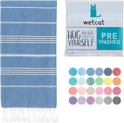 WETCAT Turkish Beach Towel Oversized (38"x71") 100% Turkish Cotton, Made in Turkey - Sand Free, Extra Large, Ultra Soft, Quick Drying, Compact & Lightweight for Travel - Blue