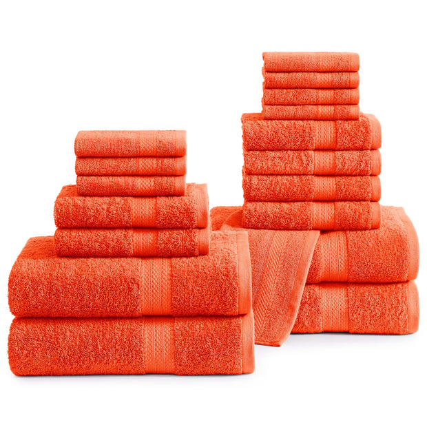 Lane Linen 100% Cotton Luxury Bath Towel Set - 18 Pieces - Ring Spun, Ultra Soft, Quick Dry & Extra Absorbent - 4 Bath, 8 Washcloths, 6 Bathroom Hand Towels - Machine Wash in Cold Water - Living Coral