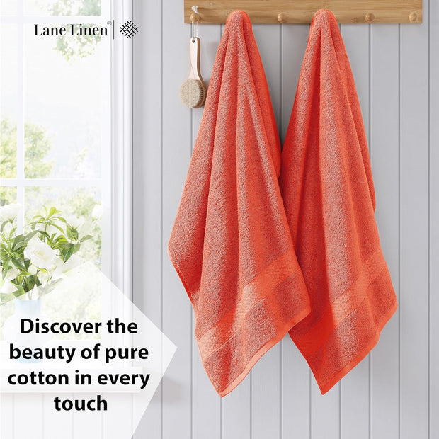 LANE LINEN 100% Cotton Ring Spun Bath Towels (28"x54") - 4 Pieces - Large Towels for Bathroom - Quick Drying, Soft & Absorbent Large Shower Towel Set - Used in Gym, Hotel, Spa, Home - Living Coral