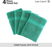 LANE LINEN 100% Cotton Bath Towels Pack of 4 (28"x54") - Ring Spun Mercerized Cotton Bathroom Towel Set - Quick Dry, Soft & Absorbent Large Bath Towels - Holds Well After Multiple Washes - Emerald