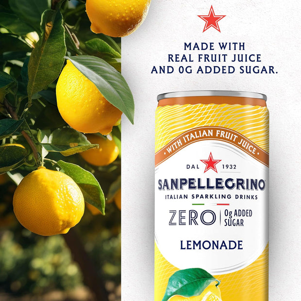 Sanpellegrino Italian Sparkling Drink, Zero Sugar, Lemonade Beverage, 6 Pack Cans 66.9 fl oz