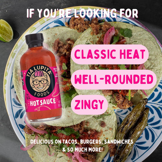 Tia Lupita Hot Sauce 8 Oz (Pack of 2) - Flavorful Heat, Medium Spice with Smoky-Sweet Flavor - Gluten-Free, Non-GMO, Sugar-Free, Low Sodium, Keto-Friendly, No Carbs - Made with Red Jalapeño Peppers
