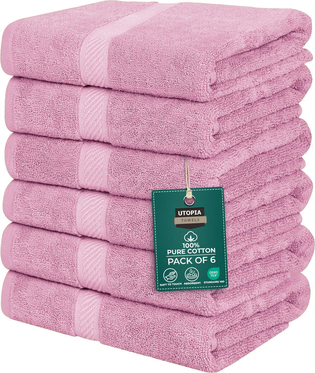 Utopia Towels 6 Pack Small Bath Towel Set, 22 by 44 Inches, 500 GSM 100% Ring Spun Cotton, Lightweight and Highly Absorbent Quick Drying Premium Towels for Hotel, Spa and Bathroom, White