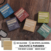 Rinse & Robust Mens Natural Bar Soap 6Pcs Handmade Cleansing Soap Bar Set Moisturizing&Exfoliating Scrub Soap Gifts for Men 6 Different Scents 3.5 oz of 6 Bars