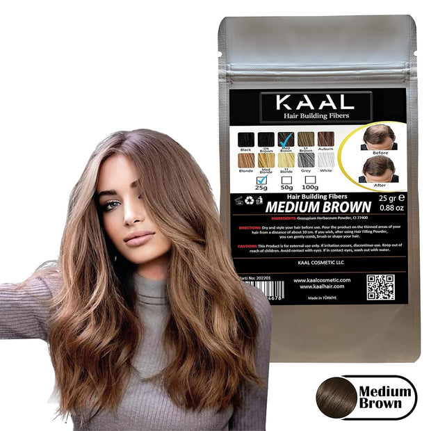 KAAL Hair Fiber Refill Pack | (0.88 oz, Medium Brown) Hair Powder Concealer for Thinning Areas and Hair Loss, Texturizing Powder for Men and Women