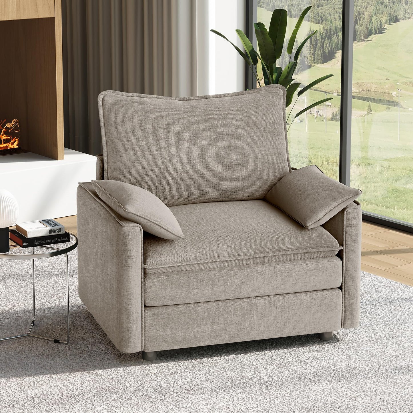 Vesgantti 108" Modular Sectional Sofa, Comfy Cloud Couch with Movable Ottoman Deep Seat Chenille L Shaped Modular Sofa, Sectional Couches for Living Room, Bedroom and Apartment, Beige