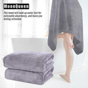 MOONQUEEN 2 Pack Premium Bath Towel Set - Quick Drying - Microfiber Coral Velvet Highly Absorbent Towels - Multipurpose Use as Bath Fitness, Bathroom, Shower, Sports, Yoga Towel (Grey)