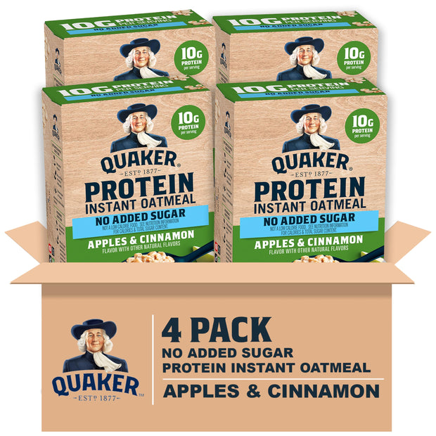 Quaker Instant Oatmeal, Protein 4 Flavor Variety Pack, 7g+ Protein, Individual Packets, 24 Count