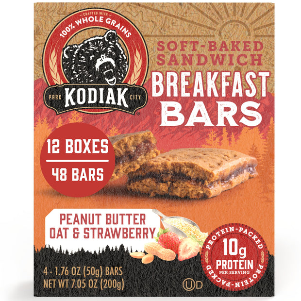 Kodiak Cakes Crunchy Granola Protien Snack Bars, Peanut Butter, High Protein, 100% Whole Grains, 12 boxes with 6 pouches (144 bars)