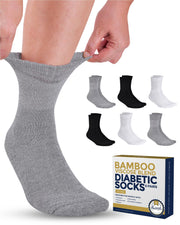 Pembrook Bamboo Viscose Diabetic Socks for Women & Men - 6 Pairs Ankle Socks for Swollen Feet | Neuropathy Socks | Edema Neuropathy Socks for Women | Diabetic Socks Women 9-12