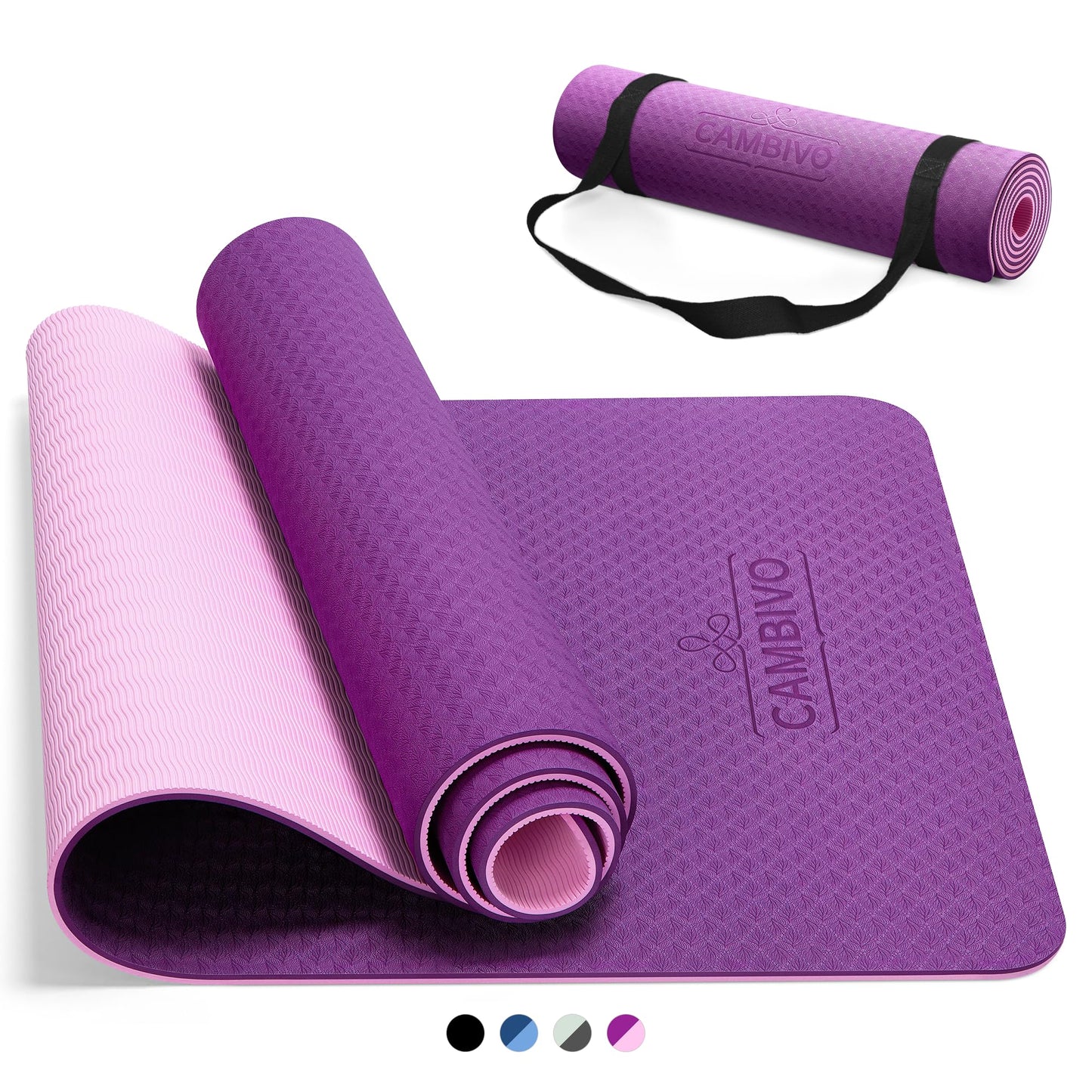 CAMBIVO Yoga Mat for Women Men Kids, 1/3 & 1/4 & 2/5 Inch Extra Thick Yoga Mat Non Slip, 72" x 24" TPE Yoga Mats, Workout Mat with Carrying Strap for Yoga, Pilates and Floor Exercises