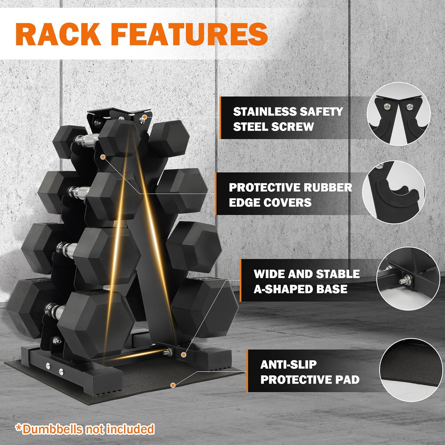 A-Frame Dumbbell Rack Stand Only with Anti-Slip Pads, Compact Weight Storage Rack for Home Gym, 4 Tier or 5 Tier A-Shape Rack Options