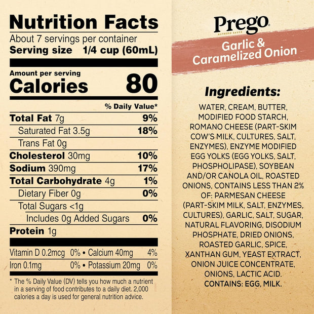 Prego Alfredo Pasta Sauce with Roasted Garlic and Parmesan Cheese, 14.5 oz Jar